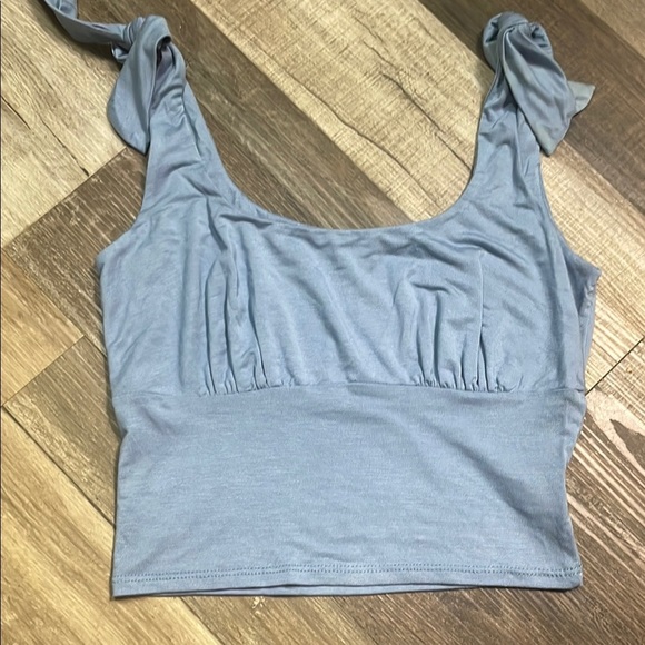 Lush Blue Ruched Tie Front Crop Tank Top - Picture 1 of 5